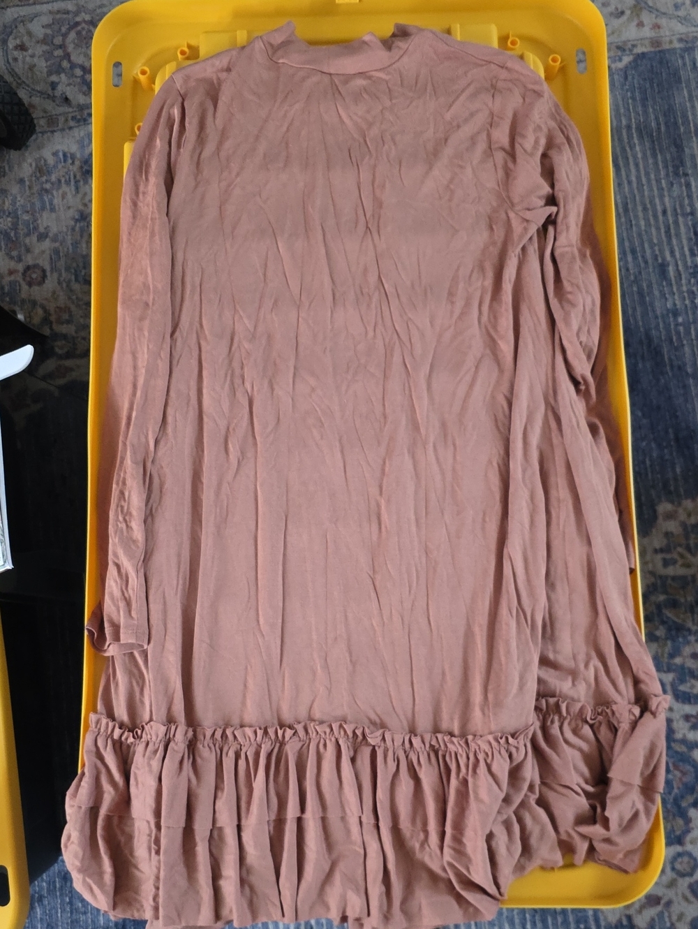 Zenana Outfitters Dusty Rose Long Sleeve Ruffle-Hem Dress
